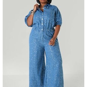 Ashley Stewart Shimmering Blue Jumpsuit